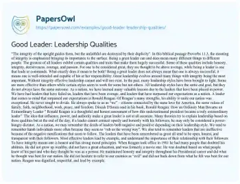 Essay on Good Leader: Leadership Qualities