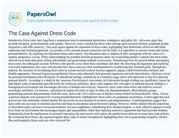 Essay on The Case against Dress Code