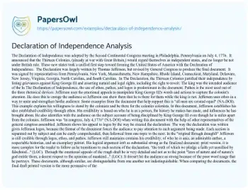 Essay on Declaration of Independence Analysis