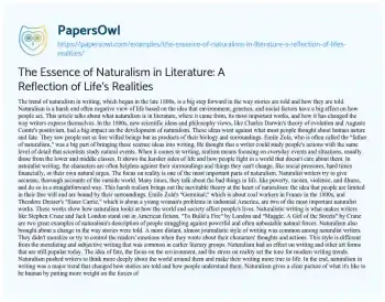 Essay on The Essence of Naturalism in Literature: a Reflection of Life’s Realities