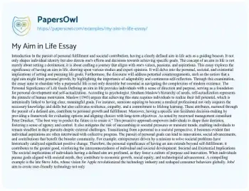 Essay on My Aim in Life Essay