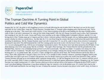 Essay on The Truman Doctrine: a Turning Point in Global Politics and Cold War Dynamics