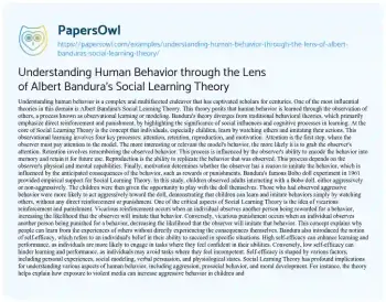 Essay on Understanding Human Behavior through the Lens of Albert Bandura’s Social Learning Theory