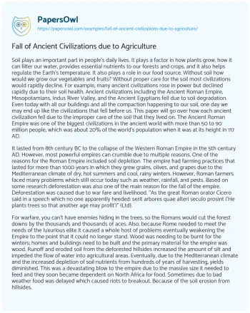 Essay on Fall of Ancient Civilizations Due to Agriculture