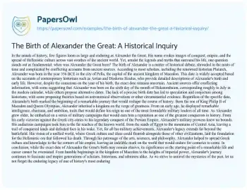 Essay on The Birth of Alexander the Great: a Historical Inquiry