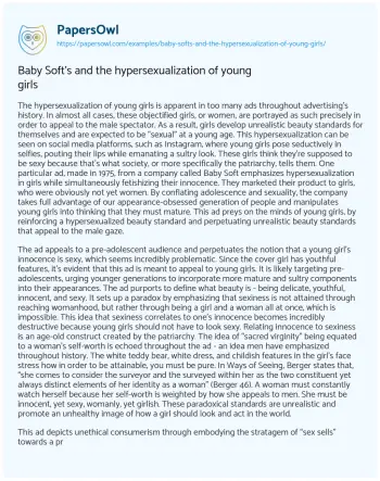 Essay on Baby Soft’s and the Hypersexualization of Young Girls