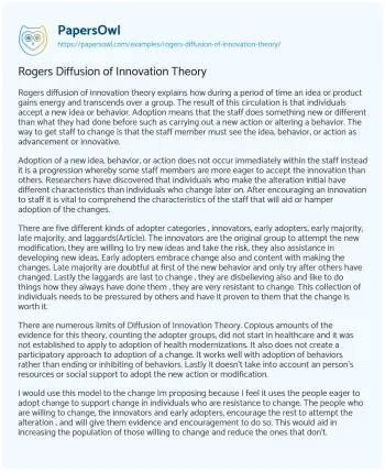 Essay on Rogers Diffusion of Innovation Theory