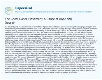 Essay on The Ghost Dance Movement: a Dance of Hope and Despair