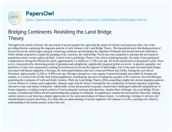 Essay on Bridging Continents: Revisiting the Land Bridge Theory