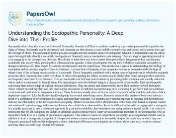 Essay on Understanding the Sociopathic Personality: a Deep Dive into their Profile