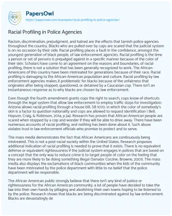 Essay on Racial Profiling in Police Agencies