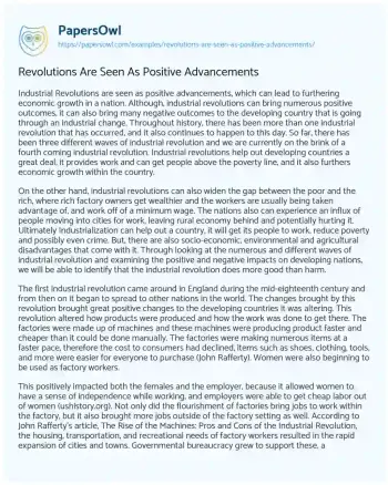 Essay on Revolutions are Seen as Positive Advancements