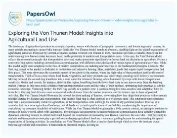 Essay on Exploring the Von Thunen Model: Insights into Agricultural Land Use