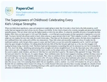 Essay on The Superpowers of Childhood: Celebrating Every Kid’s Unique Strengths