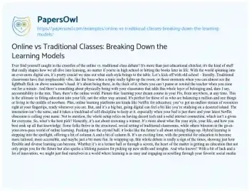 Essay on Online Vs Traditional Classes: Breaking down the Learning Models