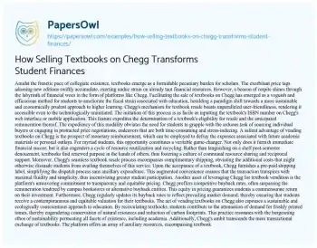 Essay on How Selling Textbooks on Chegg Transforms Student Finances