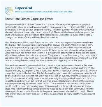 Essay on Racist Hate Crimes: Cause and Effect