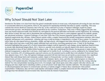 Essay on Why School should not Start Later