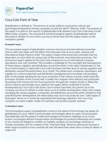 Essay on Coca-Cola Point of View