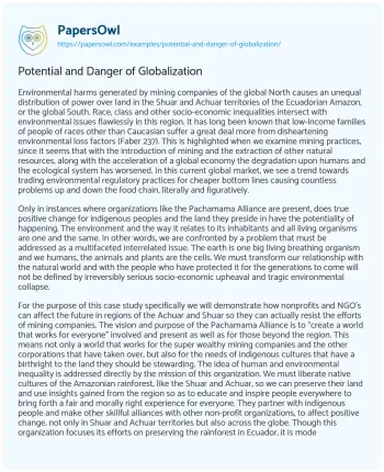 Essay on Potential and Danger of Globalization