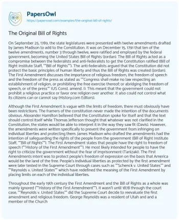 Essay on The Original Bill of Rights