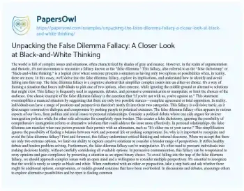 Essay on Unpacking the False Dilemma Fallacy: a Closer Look at Black-and-White Thinking