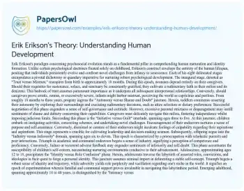 Essay on Erik Erikson’s Theory: Understanding Human Development