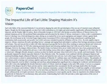 Essay on The Impactful Life of Earl Little: Shaping Malcolm X’s Vision