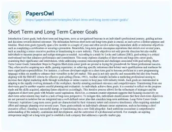 Essay on Short Term and Long Term Career Goals