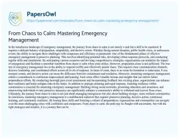 Essay on From Chaos to Calm: Mastering Emergency Management