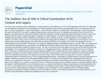 Essay on The Sedition Act of 1918: a Critical Examination of its Context and Legacy