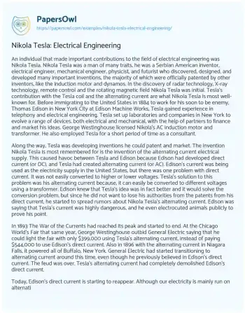 Essay on Nikola Tesla: Electrical Engineering