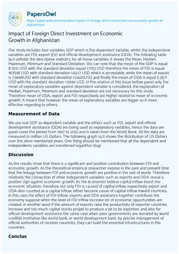 Essay on Impact of Foreign Direct Investment on Economic Growth in Afghanistan