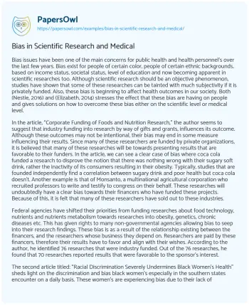 Essay on Bias in Scientific Research and Medical