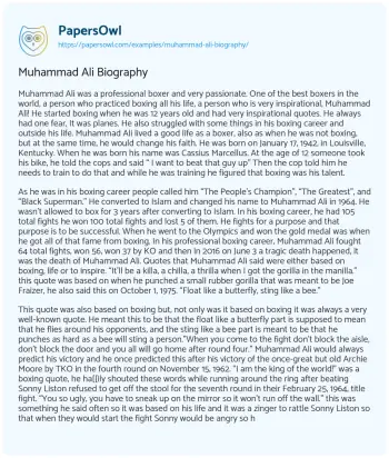 Essay on Muhammad Ali Biography