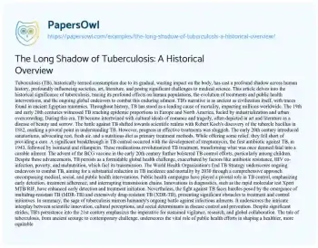 Essay on The Long Shadow of Tuberculosis: a Historical Overview