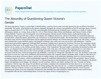 Essay on The Absurdity of Questioning Queen Victoria’s Gender