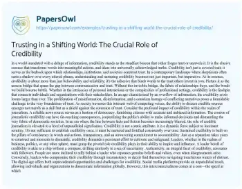 Essay on Trusting in a Shifting World: the Crucial Role of Credibility