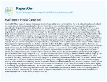 Essay on Half Breed Maria Campbell