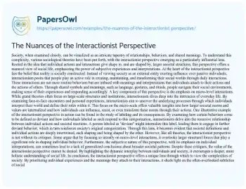 Essay on The Nuances of the Interactionist Perspective