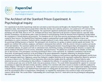 Essay on The Architect of the Stanford Prison Experiment: a Psychological Inquiry