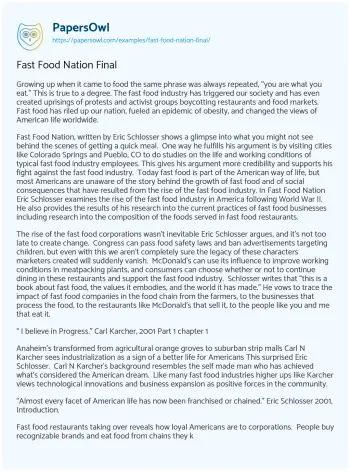 Essay on Fast Food Nation Final