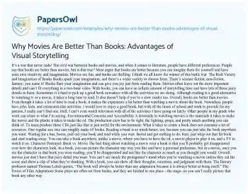 Essay on Why Movies are Better than Books: Advantages of Visual Storytelling