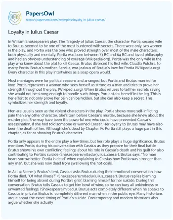 Essay on Loyalty in Julius Caesar