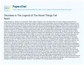 Essay on Okonkwo is the Legend of the Novel Things Fall Apart