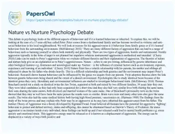 Essay on Nature Vs Nurture Psychology Debate