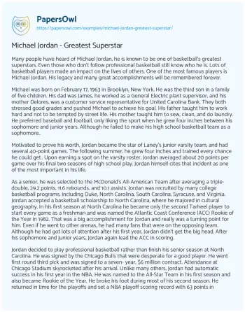 Essay on Michael Jordan – Greatest Superstar