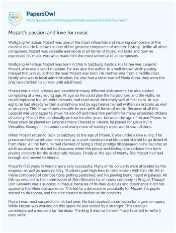 Essay on Mozart’s Passion and Love for Music