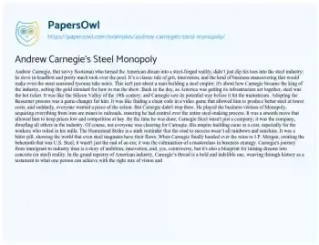 Essay on Andrew Carnegie’s Steel Monopoly