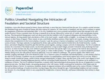 Essay on Politics Unveiled: Navigating the Intricacies of Feudalism and Societal Structure